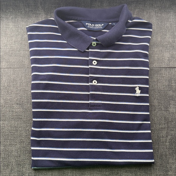 Polo Golf Ralph Lauren Navy Striped Polo Shirt - Large - Picture 1 of 3